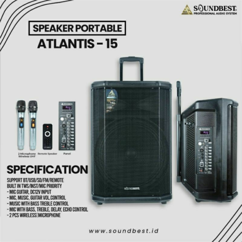 speaker portable 15 inch original soundbest atlantis 15 speaker karaoke bluetooth