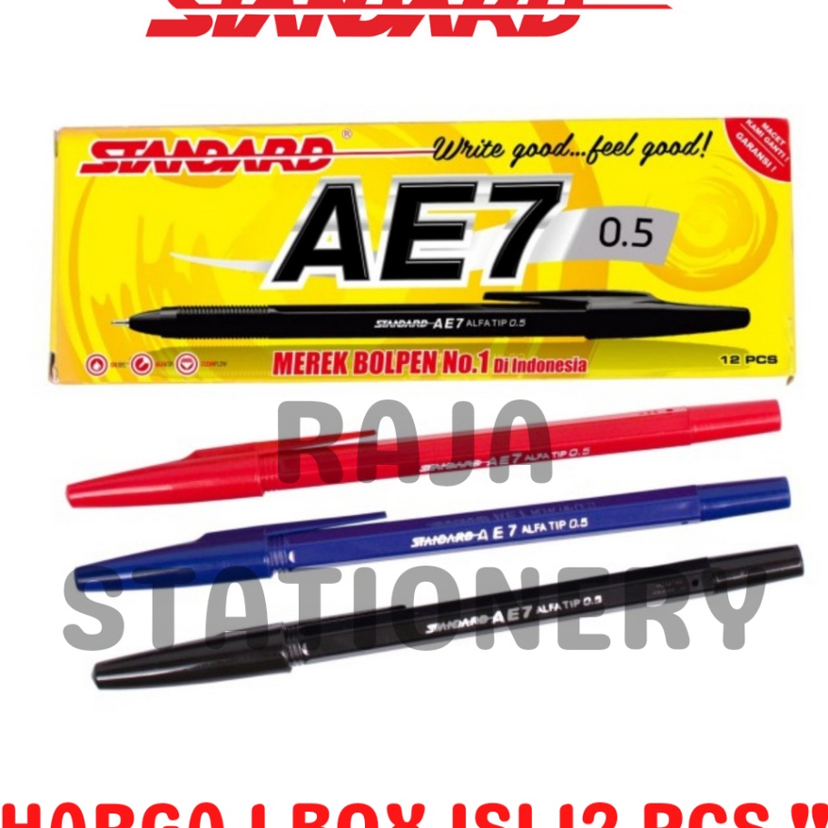 

Ready Stok STANDARD BALL PEN AE7 BLACK BLUE RED 5 BOLPEN PENA PEN STANDARD AE7 HITAM BIRU MERAH 5 12PCS
