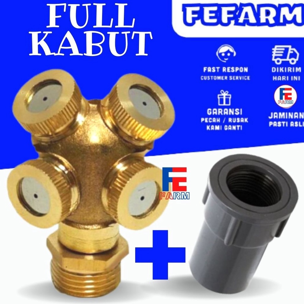 ART D24F Spuyer Nozzle Sprayer Kabut Embun Kepala 4 Kuningan Untuk Rumah Walet Kandang Ayam Jamur FE