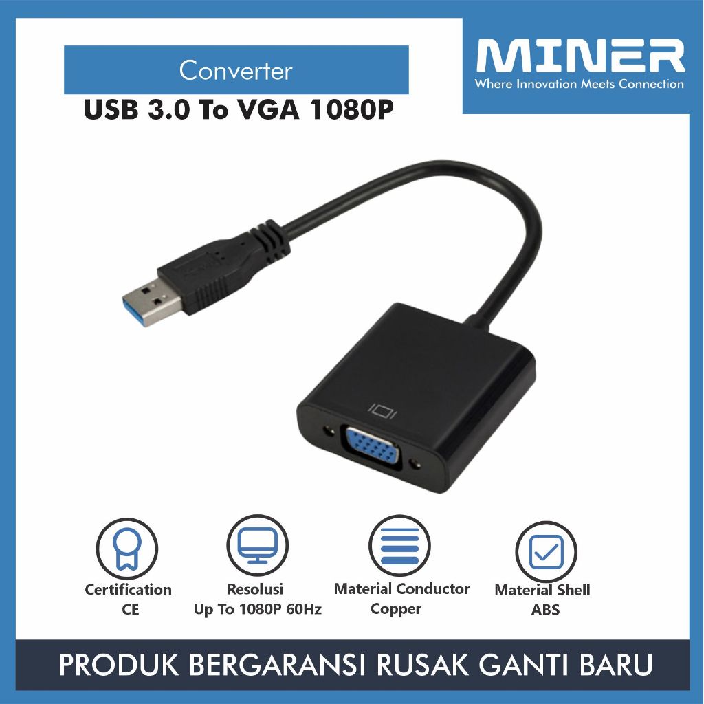 MINER Converter USB 3.0 to VGA 1080P Kualitas Premium