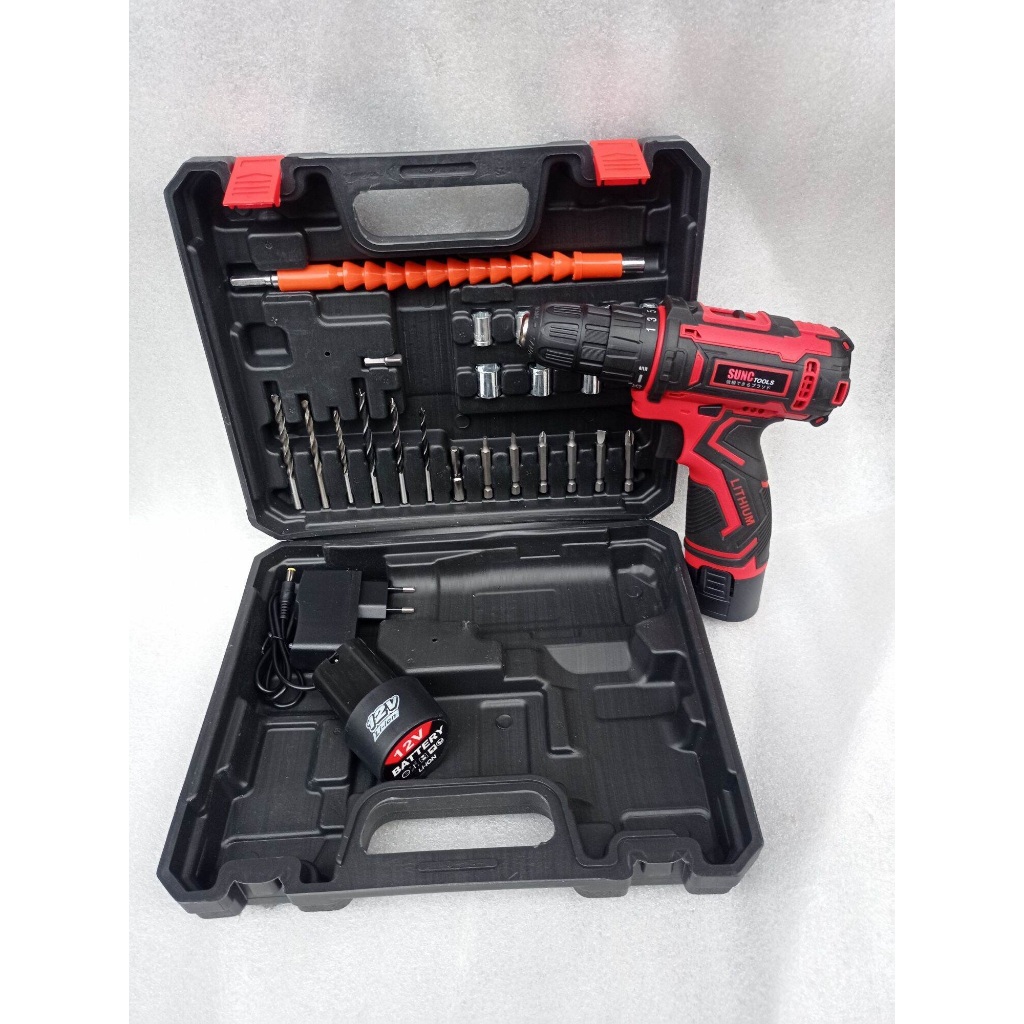 MESIN BOR BATERAI 12V TERMASUK ACCESORIES SUNC TOOLS / CORDLESS DRILL 12V SUNC TOOLS