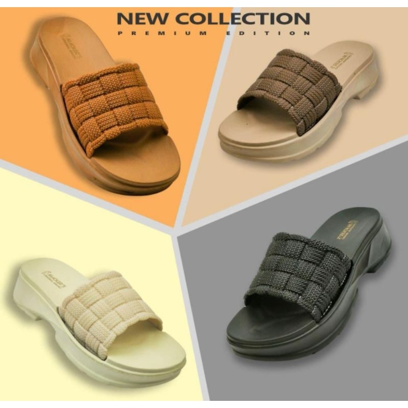 (2402)Sandal Wedges Wanita Karet Eva Tinggi 5cm Sandal Selop Wanita Karet Motif Anyam Macker's 2402 
