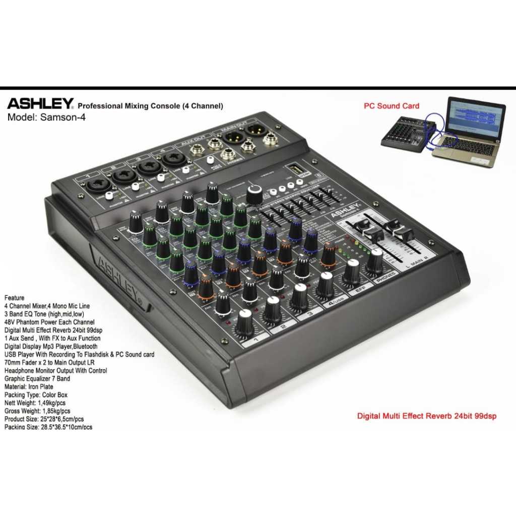 Mixer Ashley Samson 4 channel Samson4 USB Recording Soundcard PC ORIGINAL TERBAIK