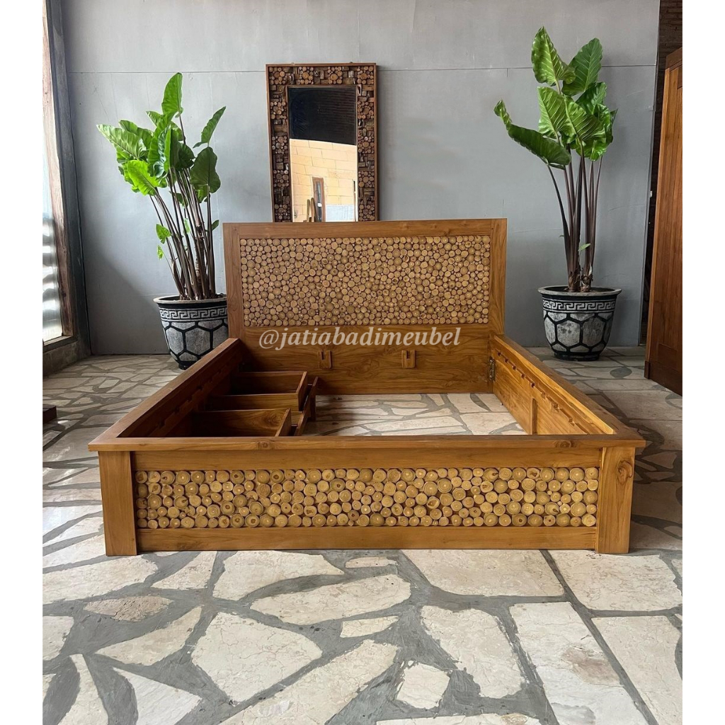 Tempat Tidur Minimalis 2 Laci Kayu Jati, Dipan Divan Laci Minimalis Jati, Ranjang Jati