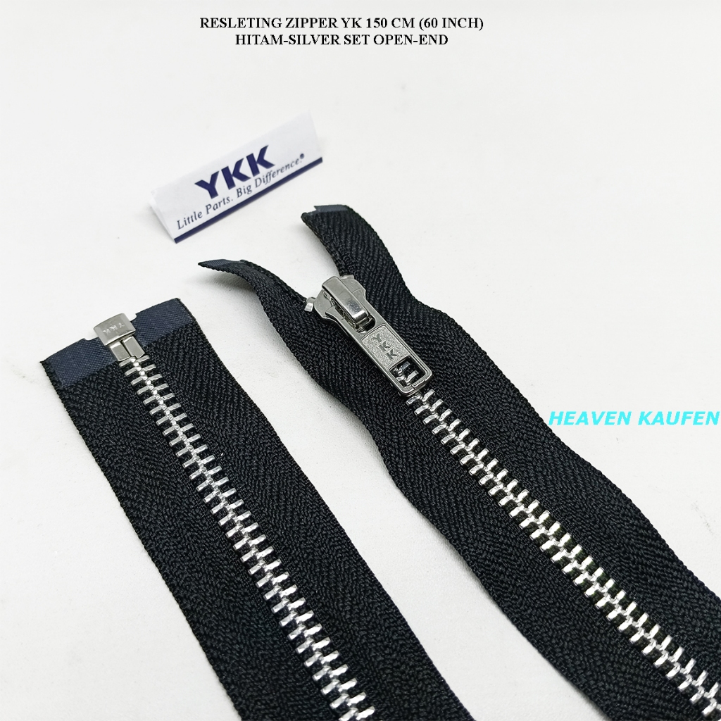 Resleting Zipper Ritsleting YKK 150 cm Atau 60 inch Hitam Silver Type Gigi Besi Model Set Open End B