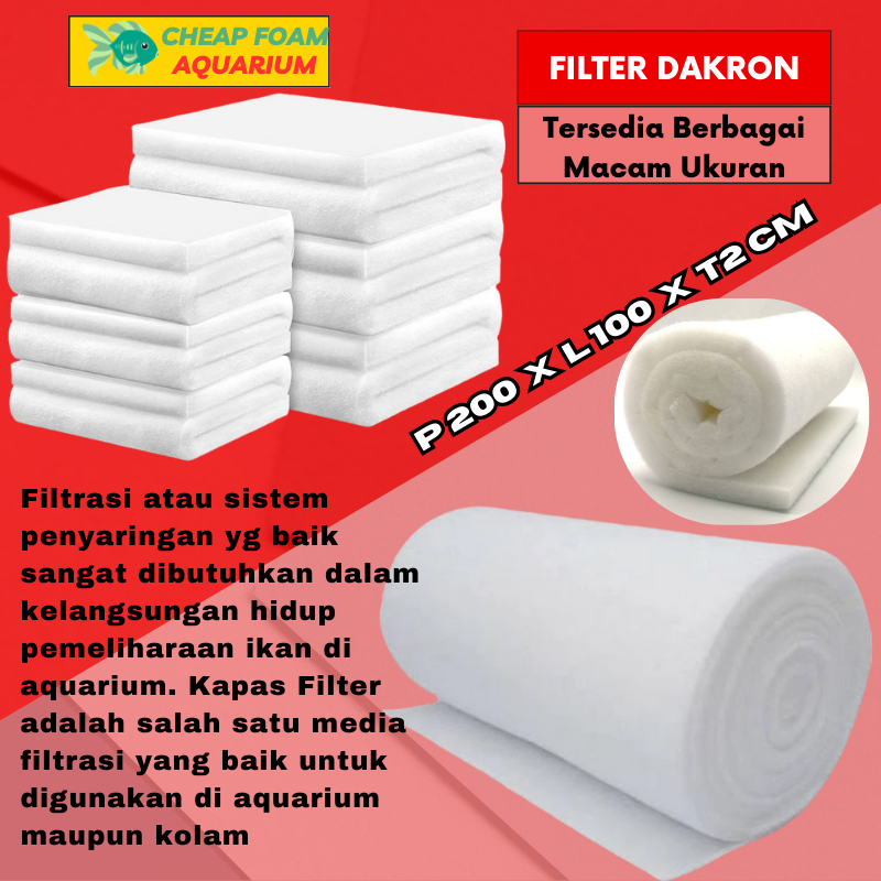 Kapas Filter Dakron 200 x 100cm Filter Aquarium Kapas Filter Air, Saringan Air Tebal 2cm
