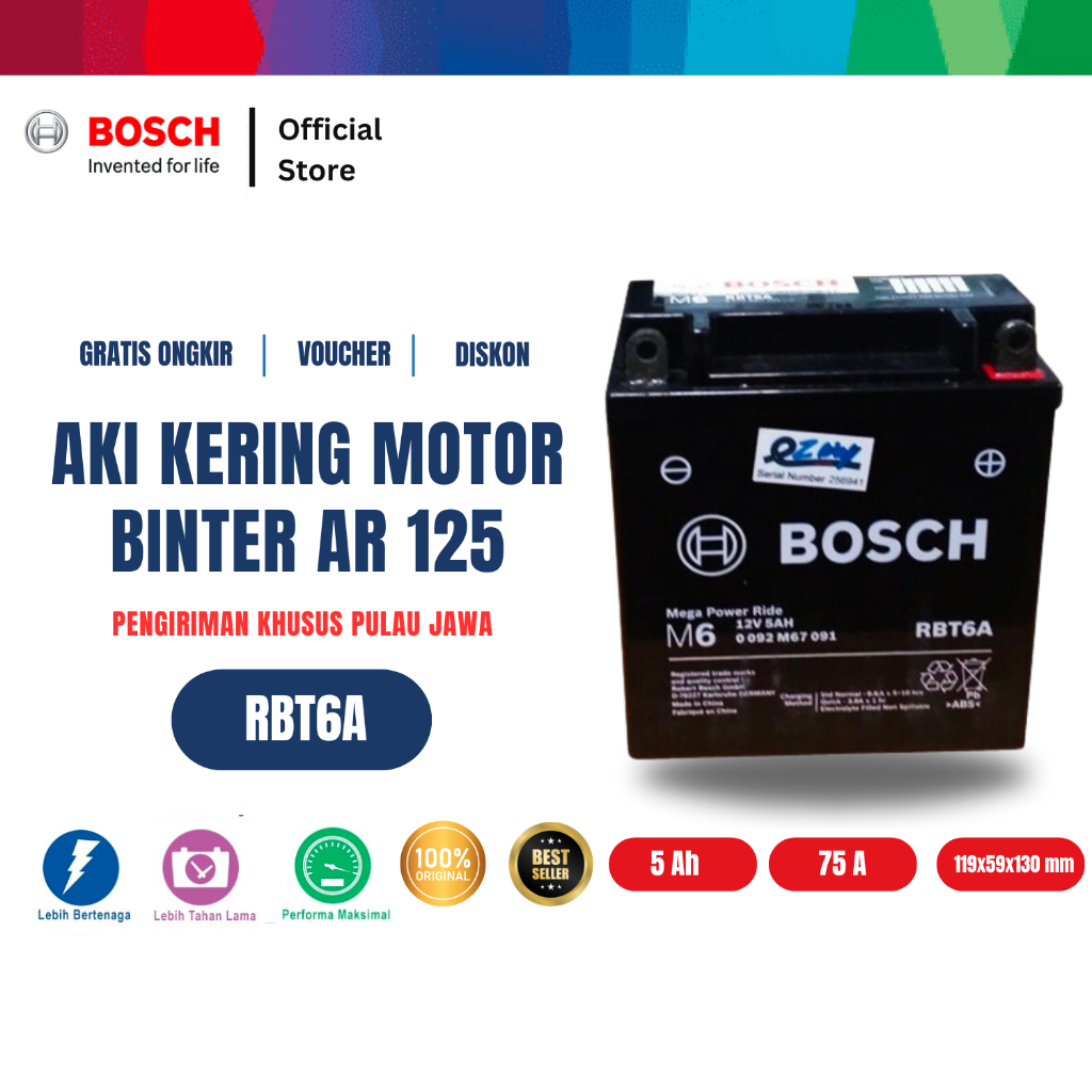 Aki Kering Motor Binter AR 125 - Maintenance Free - RBT6A