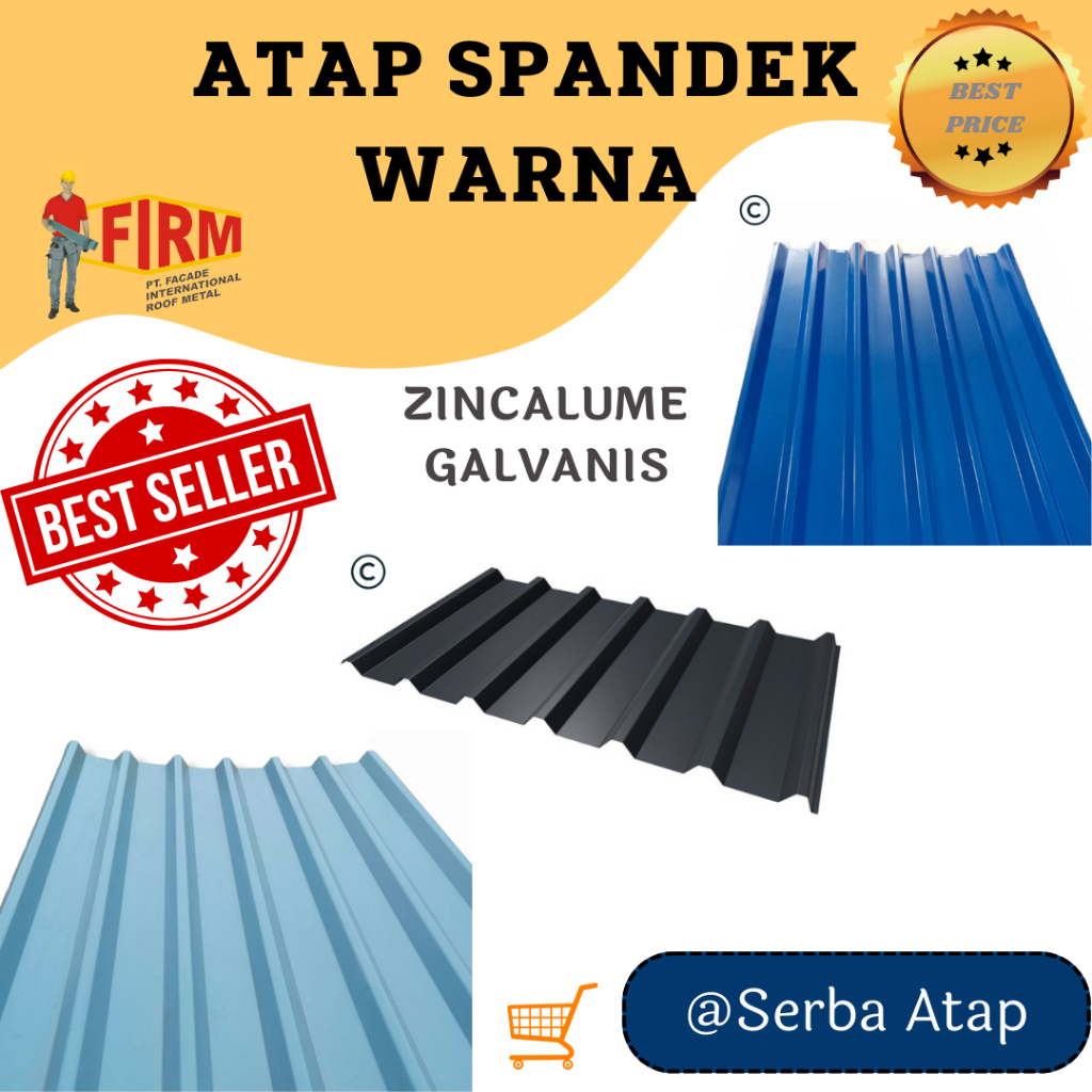 Atap Spandek Warna / Coating Warna - Zincalume / Galvalume / Galvanis