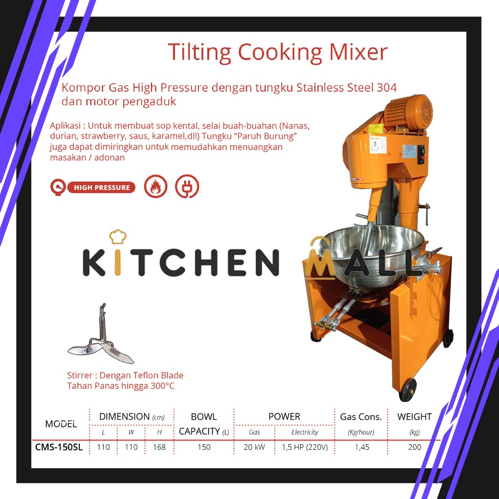 GETRA CMS-150SL GAS TILTING COOKING MIXER MESIN PENGADUK ADONAN DODOL