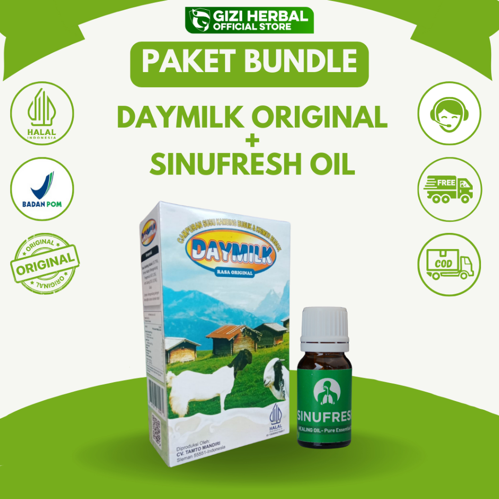 

Daymilk 1 Box Rasa Original Susu Kambing Etawa + 1 Botol Sinufresh Oil