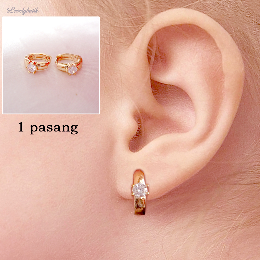 Anting Klip Bayi Anak Xuping Lapis Emas 24 K Model Permata Satu Elis - Lovelybutik
