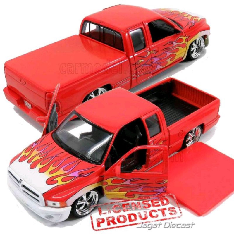 Welly Nex Dodge RAM Quad Cab 1500 Flame Mainan Mobil Mobilan Hot Rider Jagat Diecast Skala 24