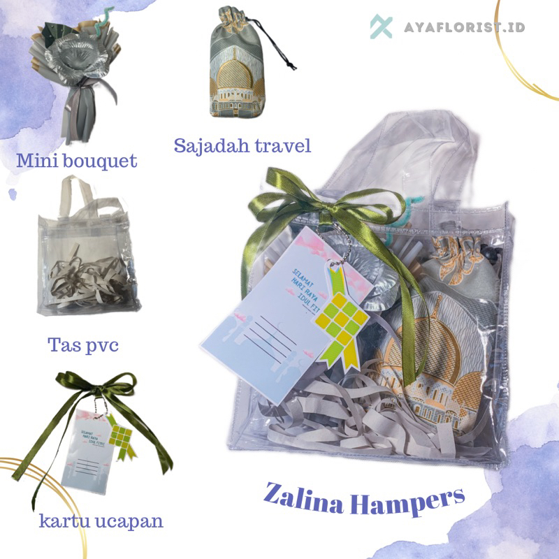 

zalina hampers idul fitri. kado lebaran murah isi sajadah dan mini buket. ready langsung kirim