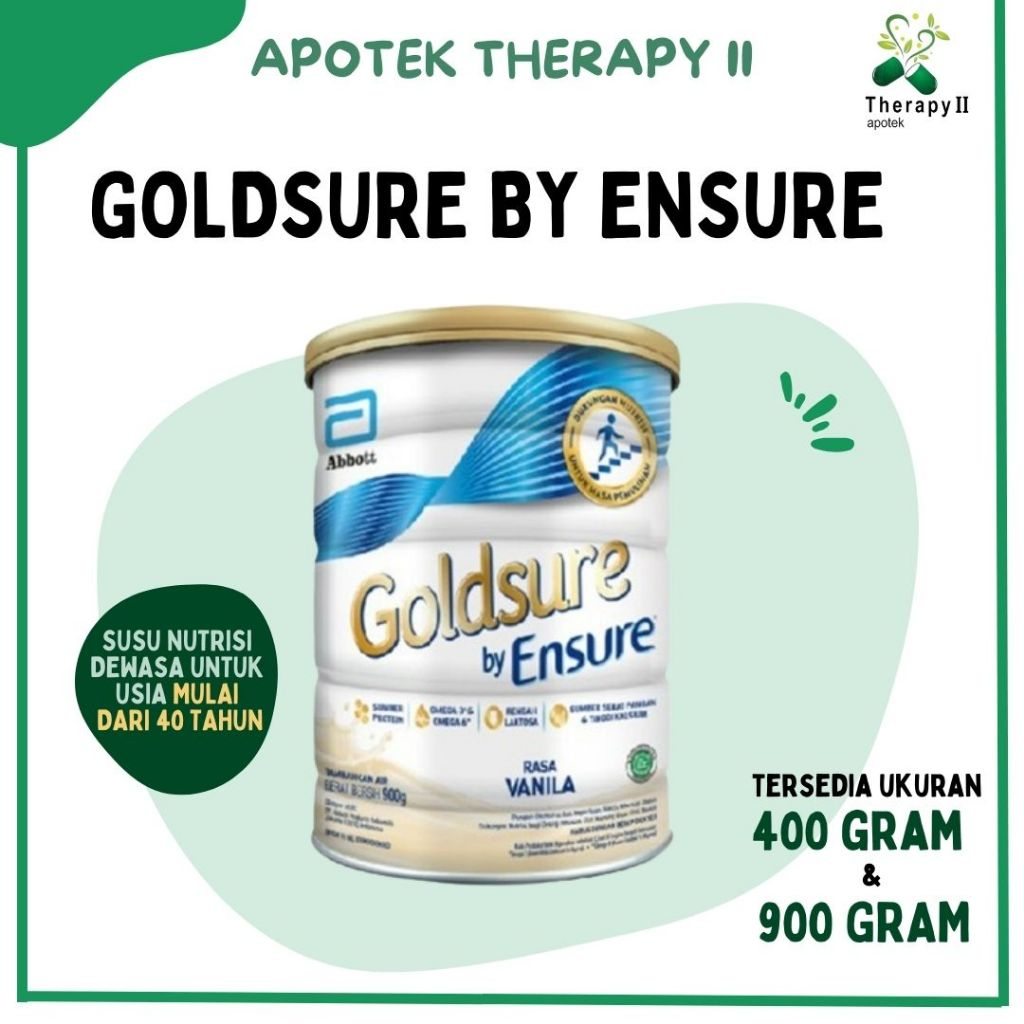 

GOLDSURE BY ENSURE RASA VANILA | SUSU NUTRISI UNTUK DEWASA | ISI 400 GRAM & 900 GRAM