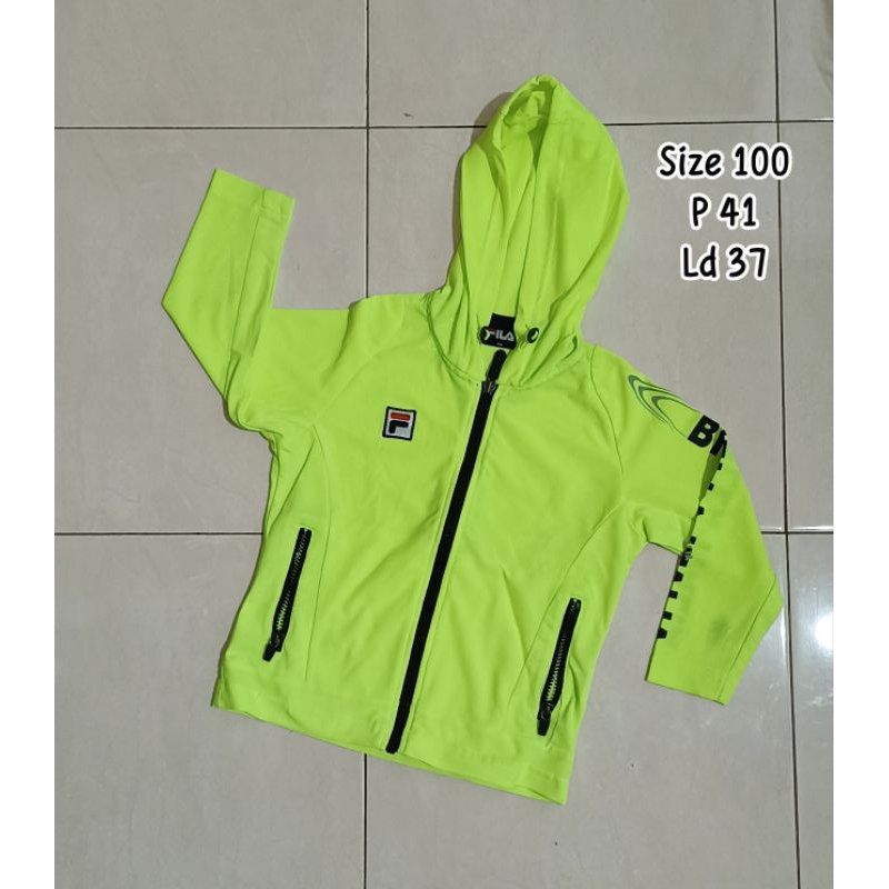 PL - jaket olahraga running anak 3-4-5 tahun luaran outter jalan santai kuning stabilo hijau lengan 