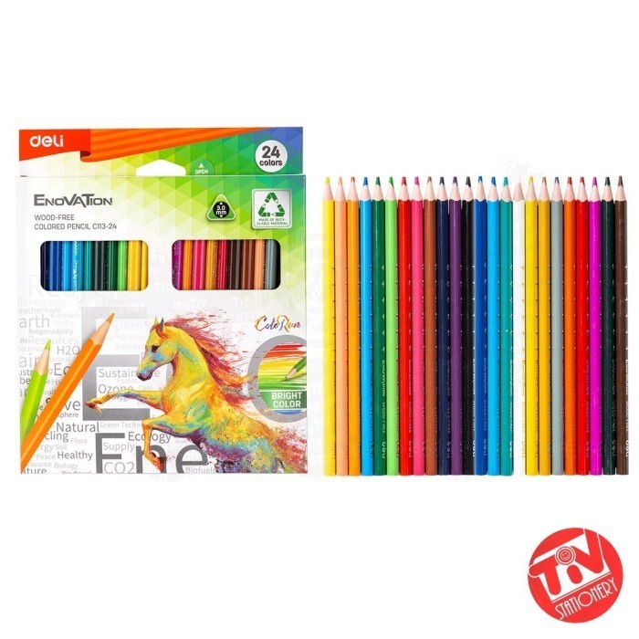 

Pensil Warna Deli Enovation long 24 Colors Ergo, 0% wood