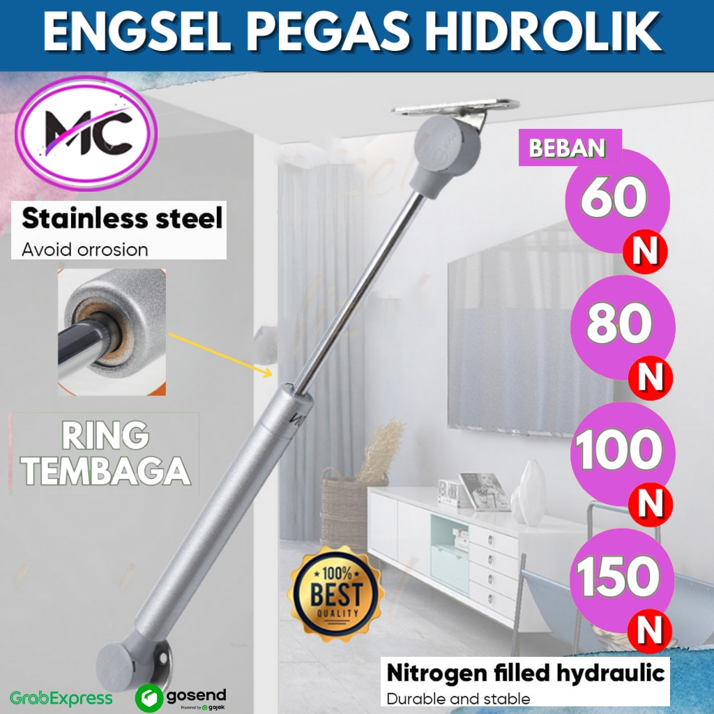 Engsel Hidrolik Pintu Lemari Kitchen Set Gas Spring 100N Hidrolic Jok Motor Otomatis Slow Motion Pin