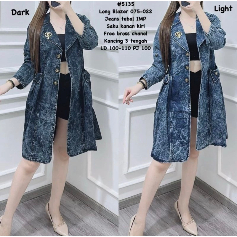 LONG BLAZER JEANS WANITA PREMIUM BKK - Outer Panjang Denim Free Bross Mewah