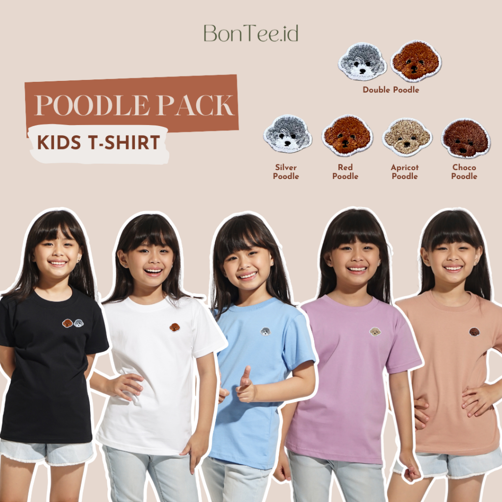 KIDS - POODLE PACK EDITION - Baju Kaos Anak Kecil Atasan Bordir Patch Motif Anjing Poodle Lucu Premi