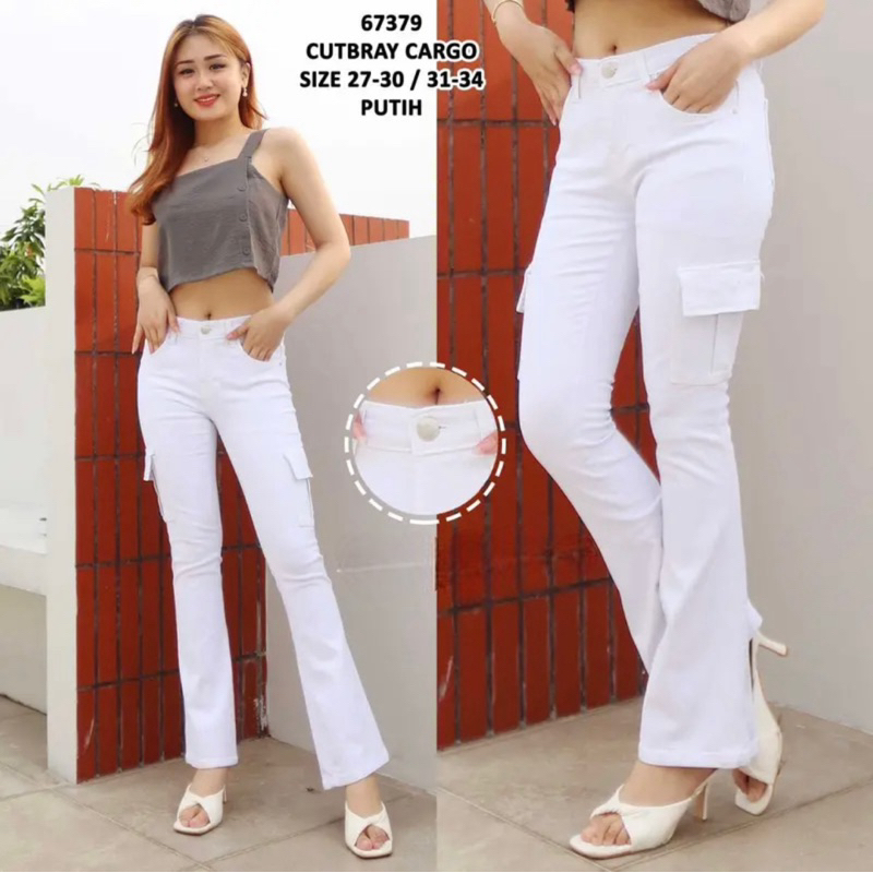 AF - Cutbray Jeans Highwaist Cargo Ara Best Seller BLACK Import Premium - Melar