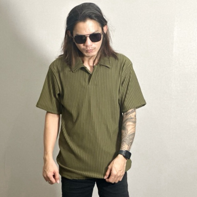 kaos polo shirt Nrky bahan knit strech kaos polo pria