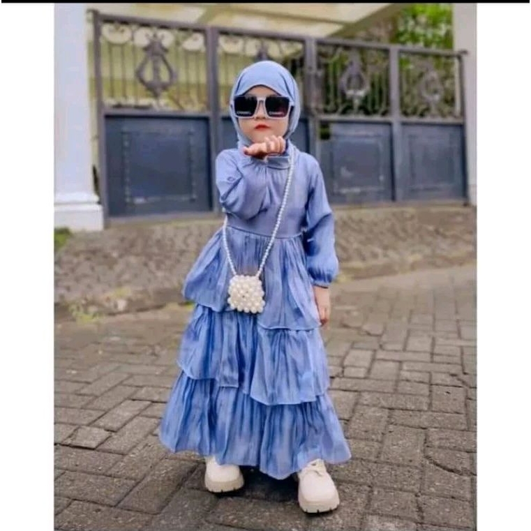 Gamis / dress susun anak bahan shimmer silk premium usia 2,3,4,5,6,7,8,9,10tahun