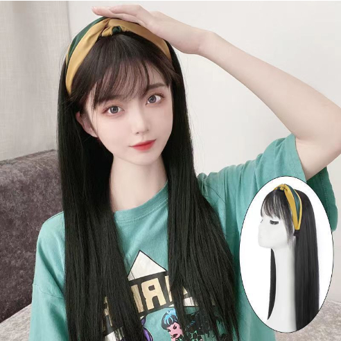 Wig Bando Cantik Wanita Simple Elegan Korean Version Wig Bando Panjang Wanita Hairclip Korea Rambut 
