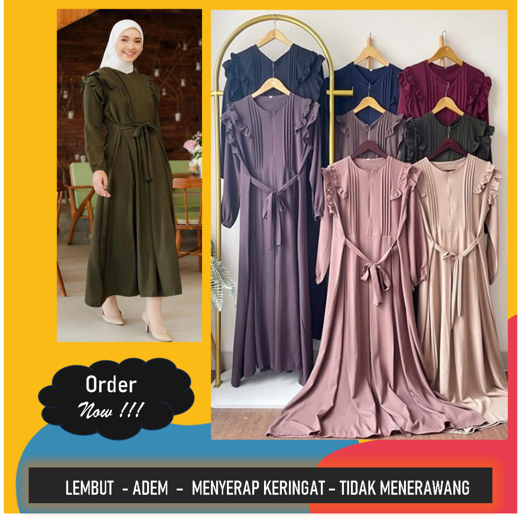 Gamis Army Ruffle  Warna Hijau Army Terbaru Kekinian
