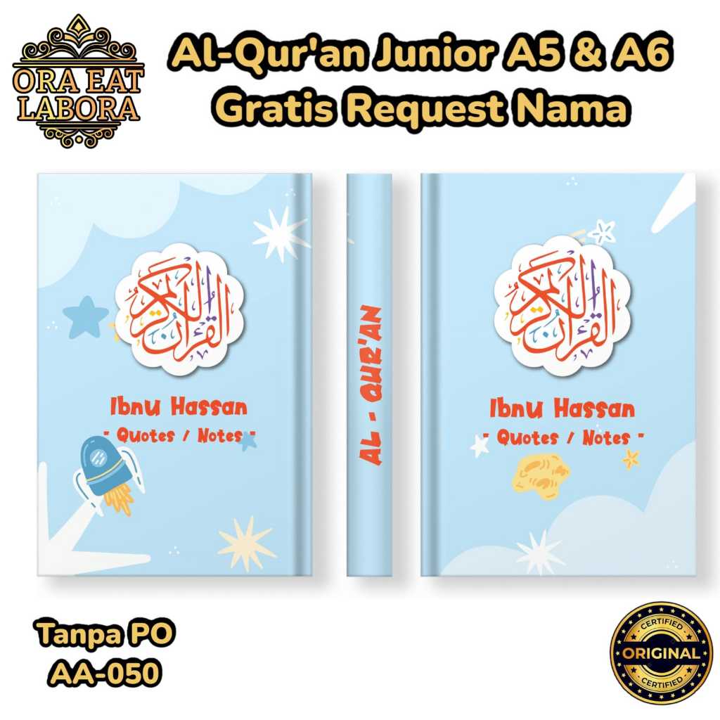 [Al-Quran Junior [AA-050] Gratis Custom Nama & Foto] Al Quran Anak Hardcover Ukuran A5 & A6 Latin Te