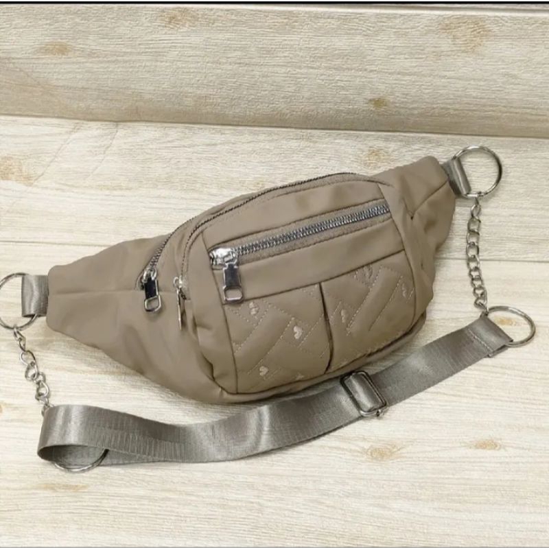 TAS WAISBAG CHB BORDIR KOMBINASI RANTAI 2 RES/TAS WANITA TERLARIS/TAS PINGGANG WANITA/TAS SLEMPANG D