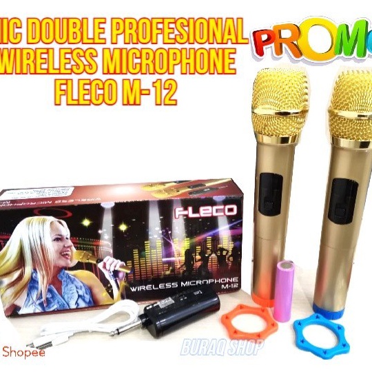 KI3 COD Microphone Profesional Wireless Mic Double FLECO M12Mic Wireless Double FLECO M 12MIC KARAOK