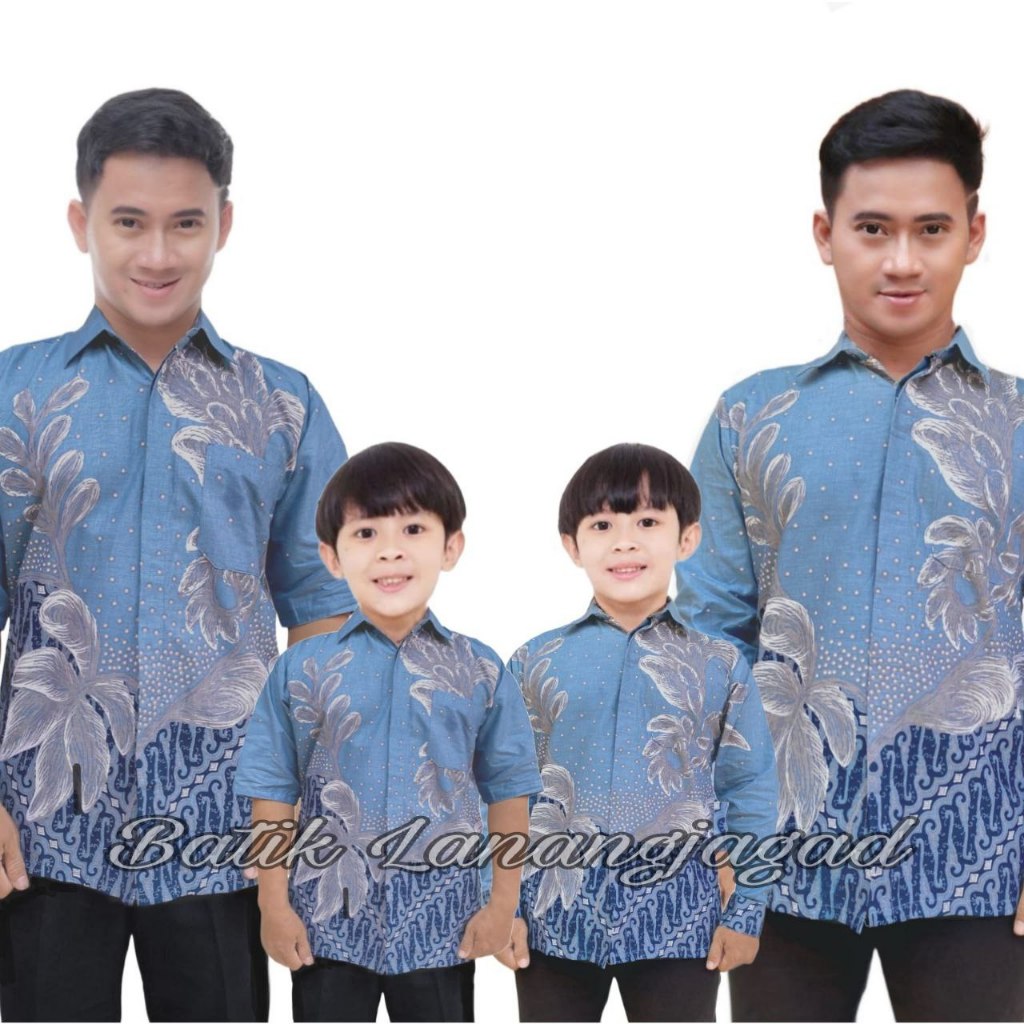 Batik Pria Batik Ayah dan Anak Laki Laki Kemeja Batik Anak Cowok Motif Anggrek Warna Biru Muda Soft 