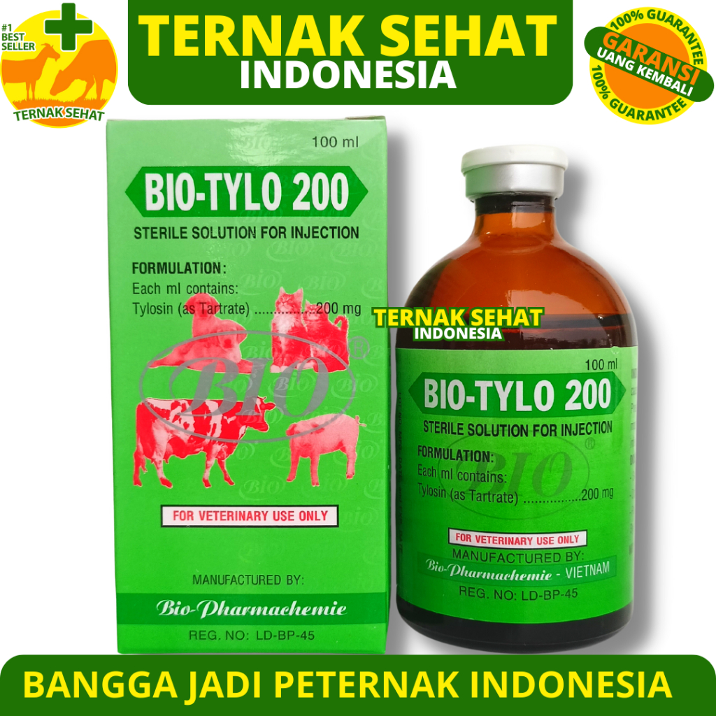 BIO TYLO 200 (TYLOSIN) 100 ml - Obat CRD Ngorok Ayam - Antibiotik Pernafasan Hewan Sapi Kambing Domb