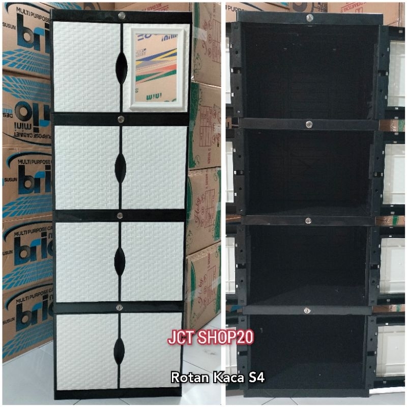 LEMARI PLASTIK KACA MINI ROTAN KACA SUSUN 4
