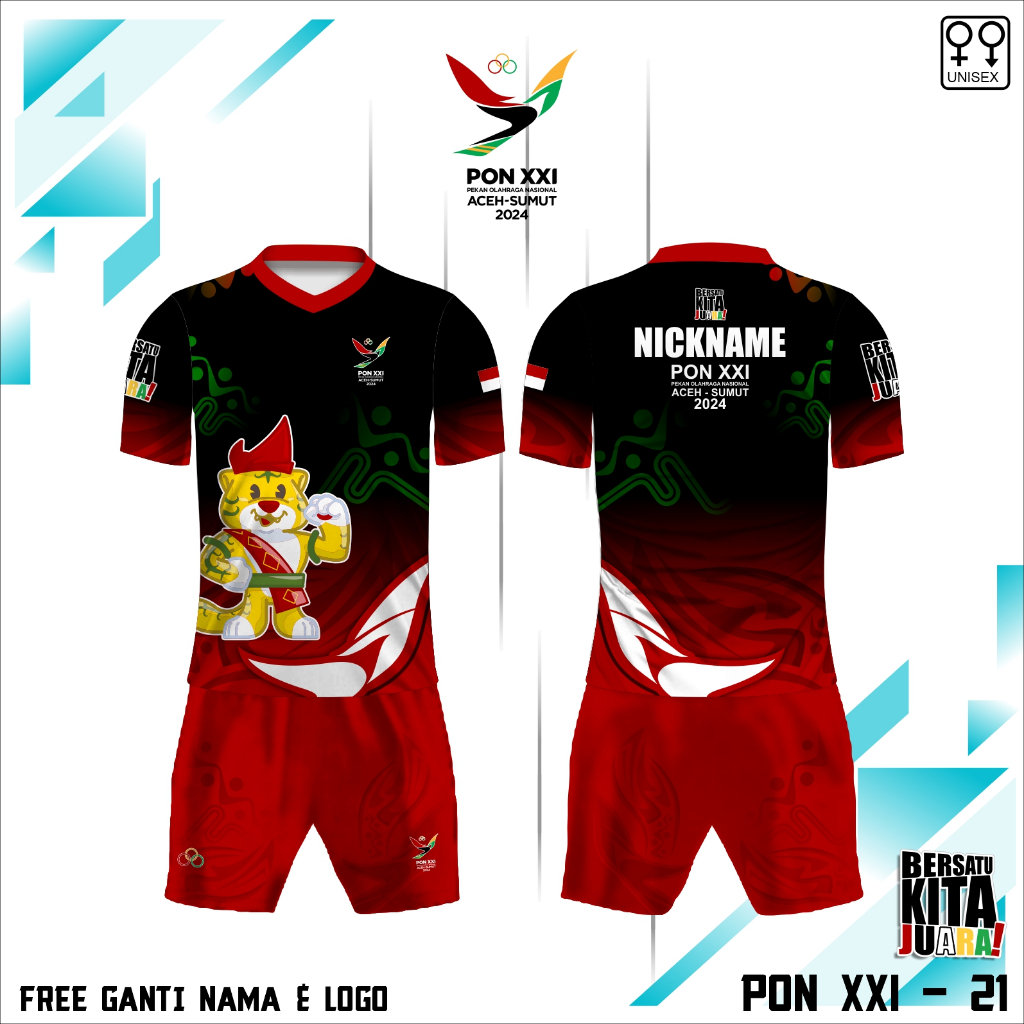 Setelan jersey pon XXI 2024 aceh sumut baju kaos pon 2024 B