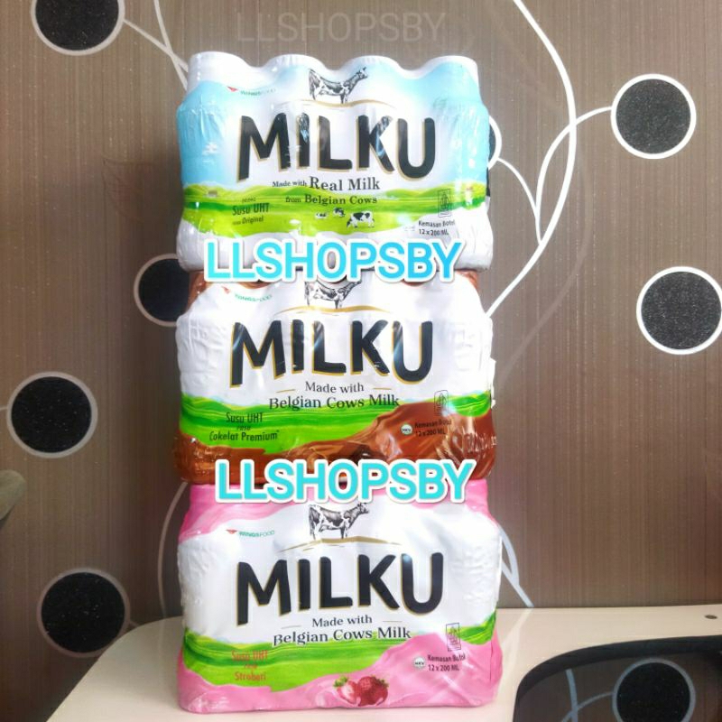 

susu milku 200ml coklat strawberry full cream putih 1 dus isi 12 susu uht