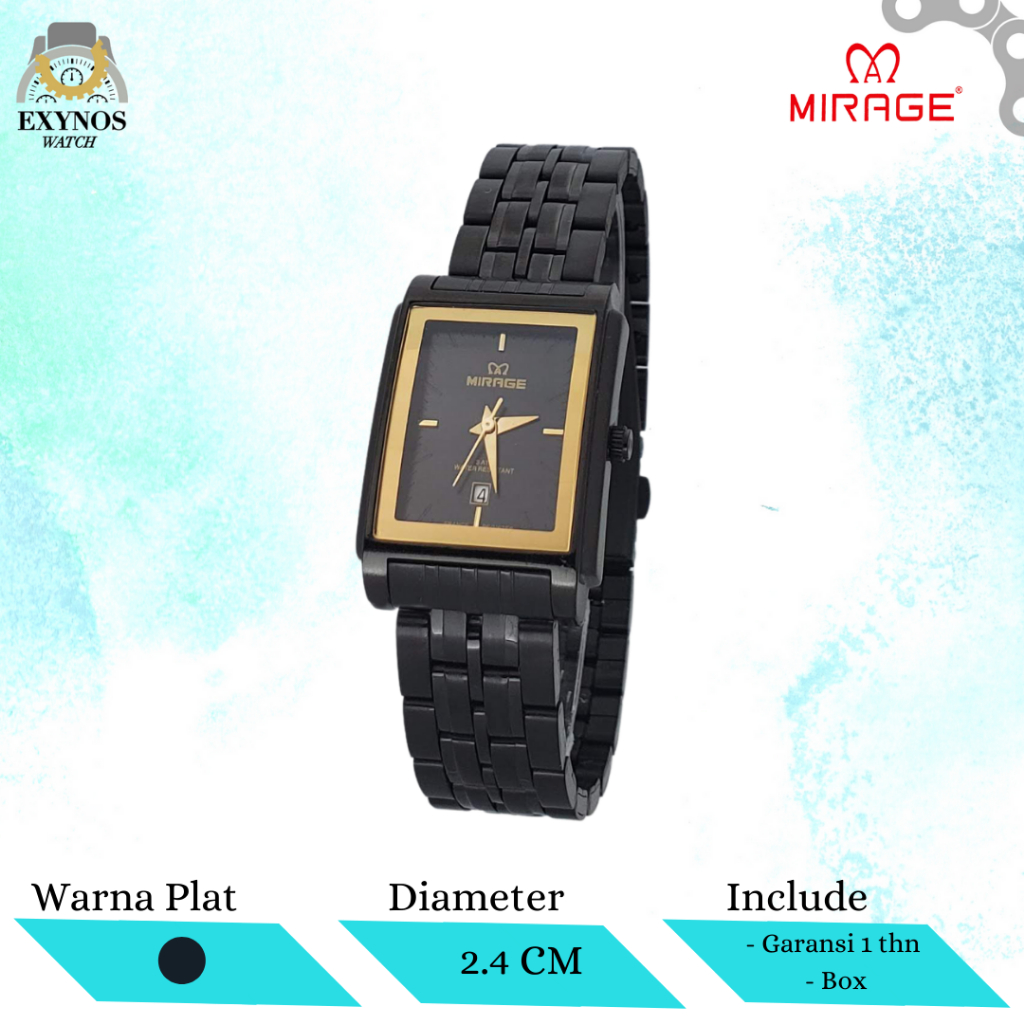 JAM TANGAN MIRAGE ORIGINAL PRIA WANITA BSP SEGI HITAM ROSE GOLD / BLACK ROSE GOLD