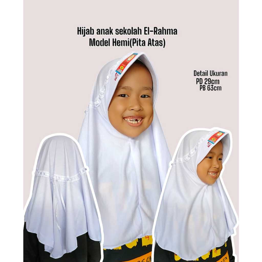 Hijab Anak Sekolah SD El Rahma Hemi hijab sekolah pita atas bahan kaos spandex