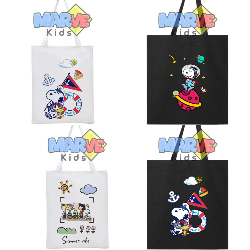 Totebag Tote Bag Sekolah Kuliah Anak Gambar Snoopy Goodie Bag Souvenir Tas Kanvas Ultah Ulang Tahun