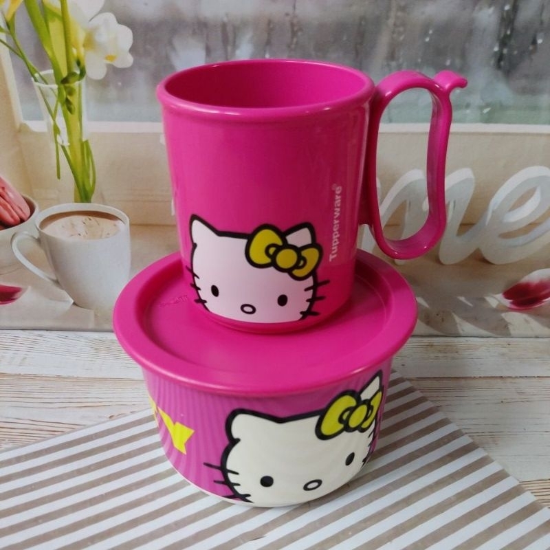 Tupperware hello kitty set canister+mug