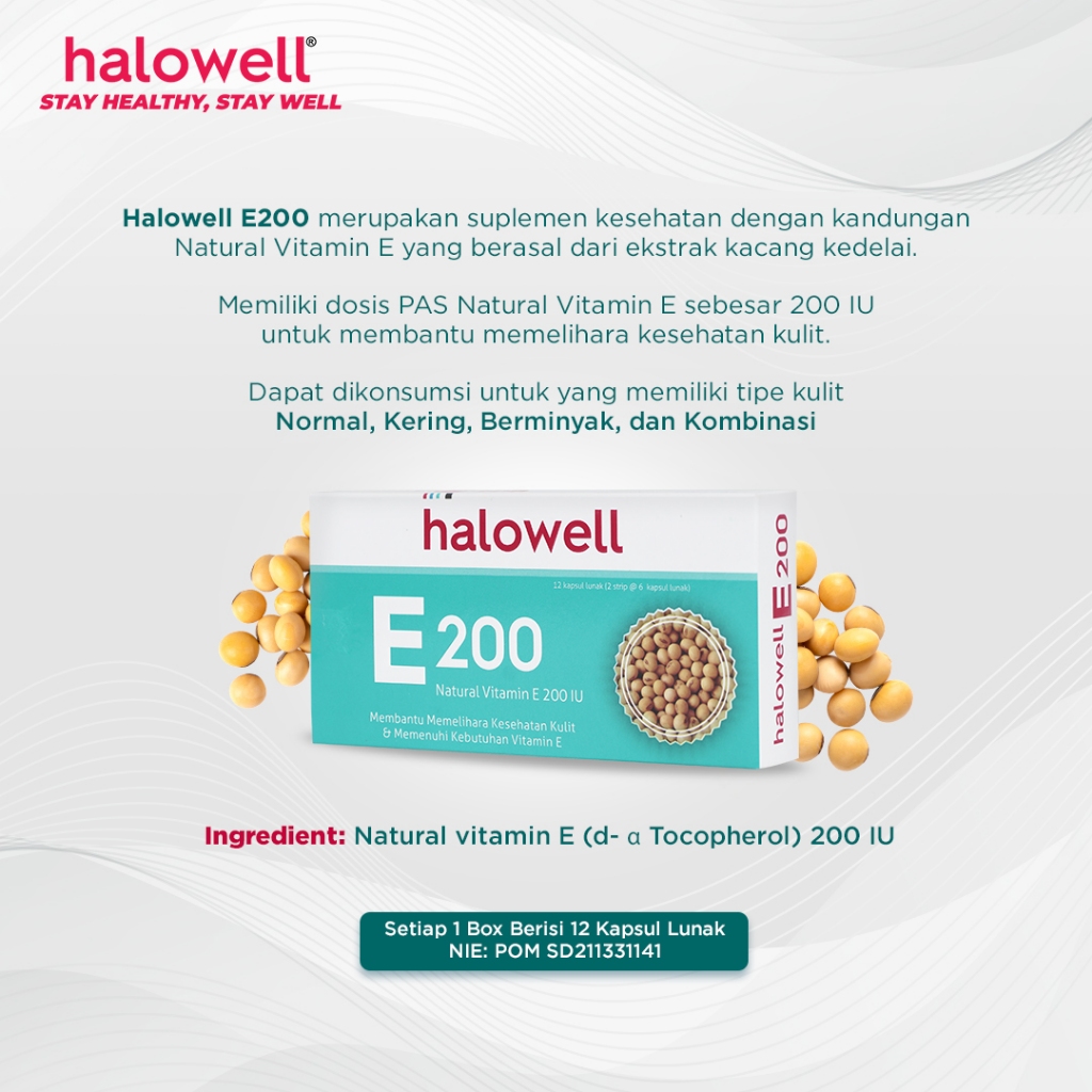 [ SPECIAL PROMO ] Halowell Vitamin E 200 IU Suplemen Daya Tahan Tubuh - Expired Date Januari 2025