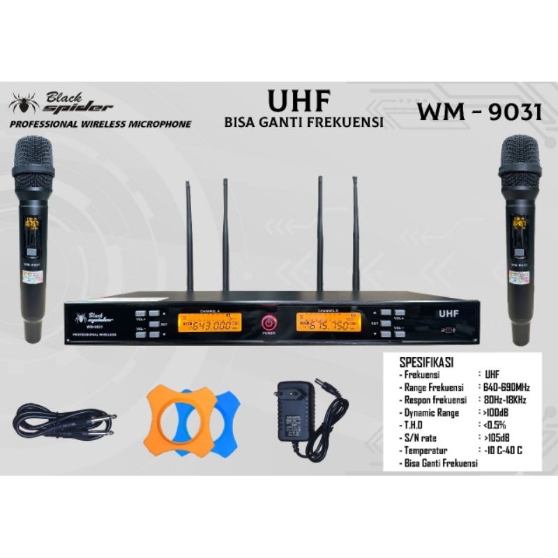 MIC WIRELESS BLACK SPIDER WM-9031 2 MIC HANDHELD ORIGINAL BLACK SPIDER WM9031 NEW