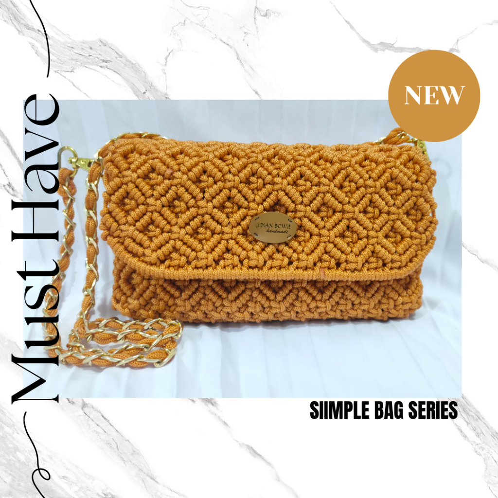 Tas Selempang Macrame Tali Kur Wanita Simpel / Tas Rajut / Tas Macrame Strap Awet Muat HP Makeup Dom