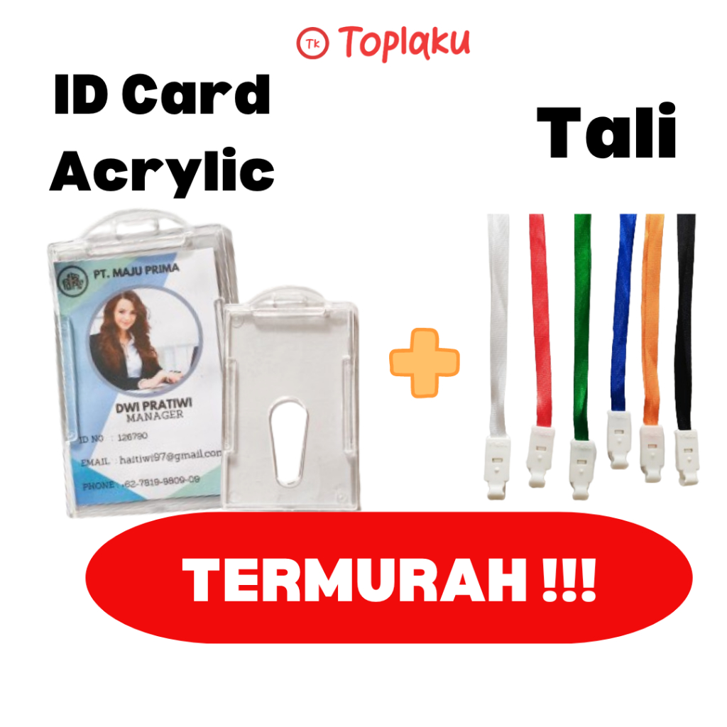 

Kalung Tali ID Card Acrylic / Tempat Kartu Nama Sisi Bening Transparan Vertikal Holder ID Card
