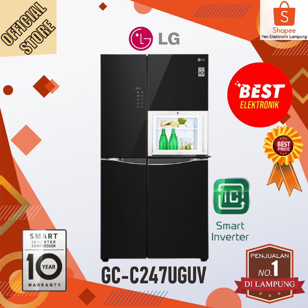 Kulkas LG GC C247UGUV Side by Side 618L nett Inverter Linear Mini Bar