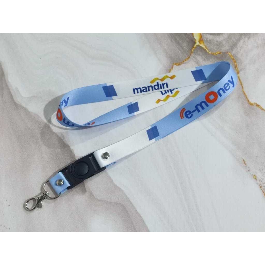Lanyard Mandiri E-Money Custom 2 CM 2 Sisi/Cetak Tali ID Card Custom Logo Kantor Perusahaan Murah