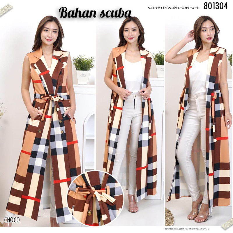 BLAZER SCUBA MOTIF LONG PANJANG PREMIUM / BLAZER WANITA / BLAZER KANTOR TERLARIS