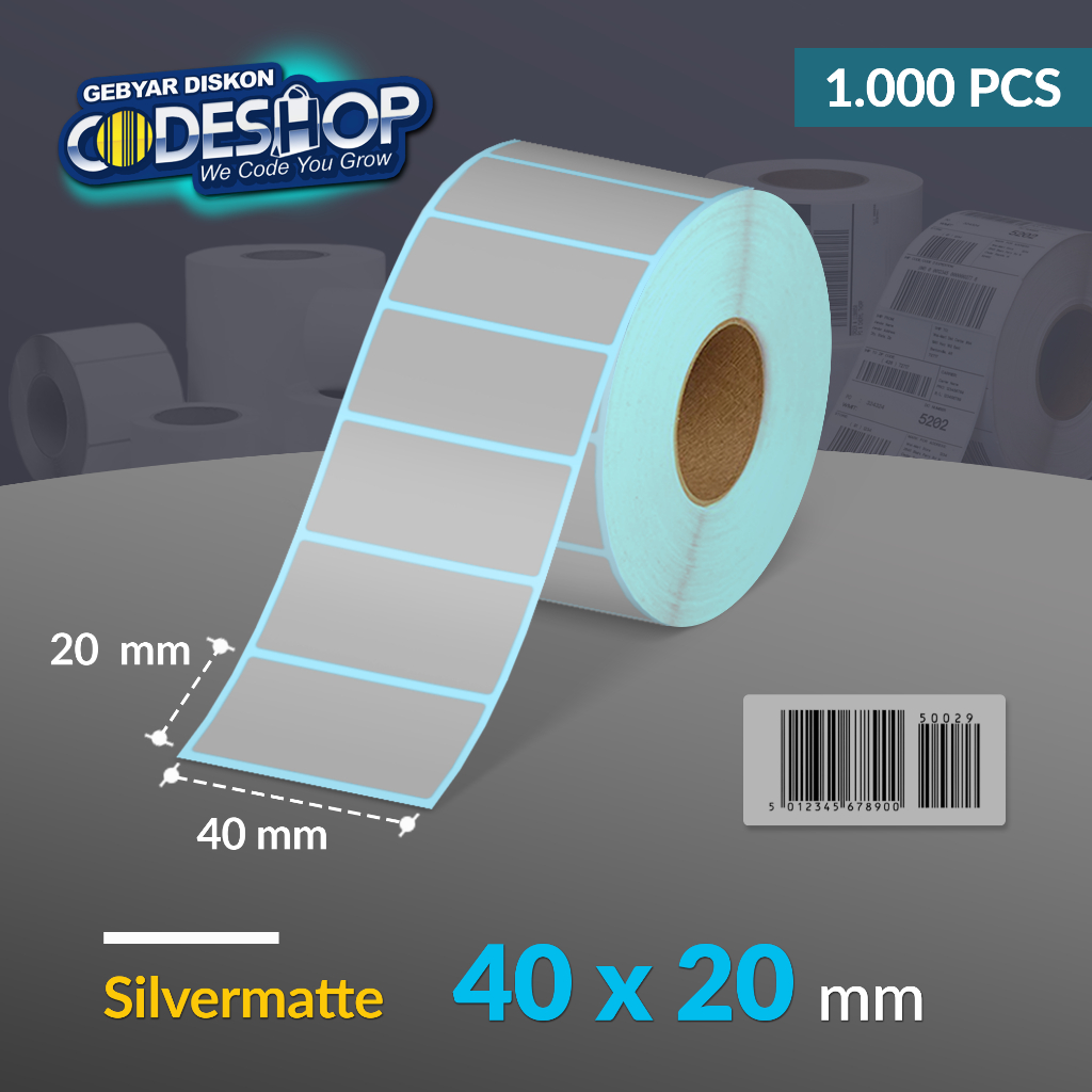 

Codeshop Label Silvermatte 40 x 20 mm 1 Line Stiker Printer Barcode Core 1 Inch Isi 1000 Pcs