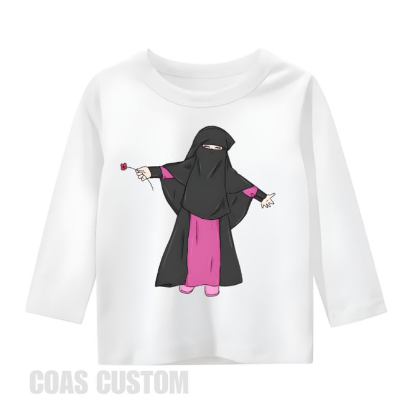 Kaos anak gambar hijab cadar lengan panjang free cetak nama