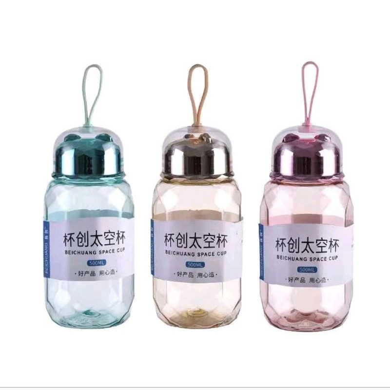 Botol Minum Berlian 500ML Plastik Kaca Transparant Space Cup Botol Minum Lucu Kado Unik Pastel Color
